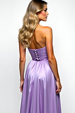 Purple A Line Sweetheart Satin Long Formal Dress with Slit