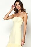 Yellow Sheath Strapless Ruffled Tiered Formal Dress