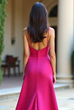Fuchsia Spaghetti Straps Sheath Formal Dress