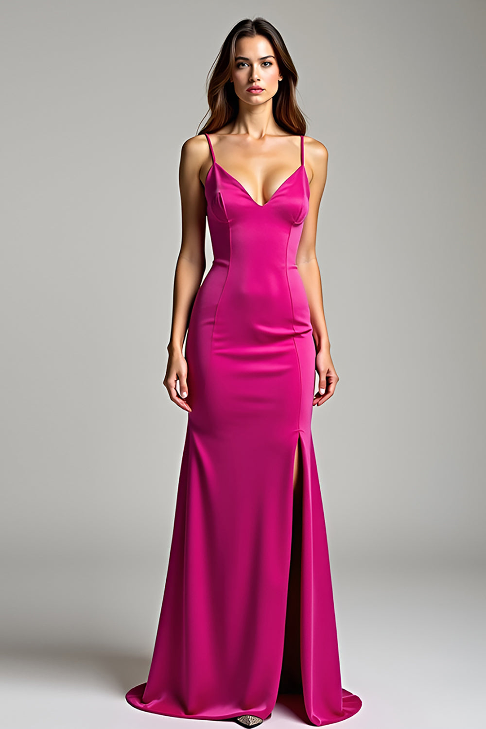 Fuchsia Spaghetti Straps Sheath Formal Dress