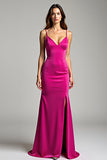 Fuchsia Spaghetti Straps Sheath Formal Dress