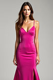Fuchsia Spaghetti Straps Sheath Formal Dress