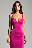 Fuchsia Spaghetti Straps Sheath Formal Dress