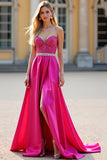 Fuchsia A Line Strapless Corset Sequin Formal Dress