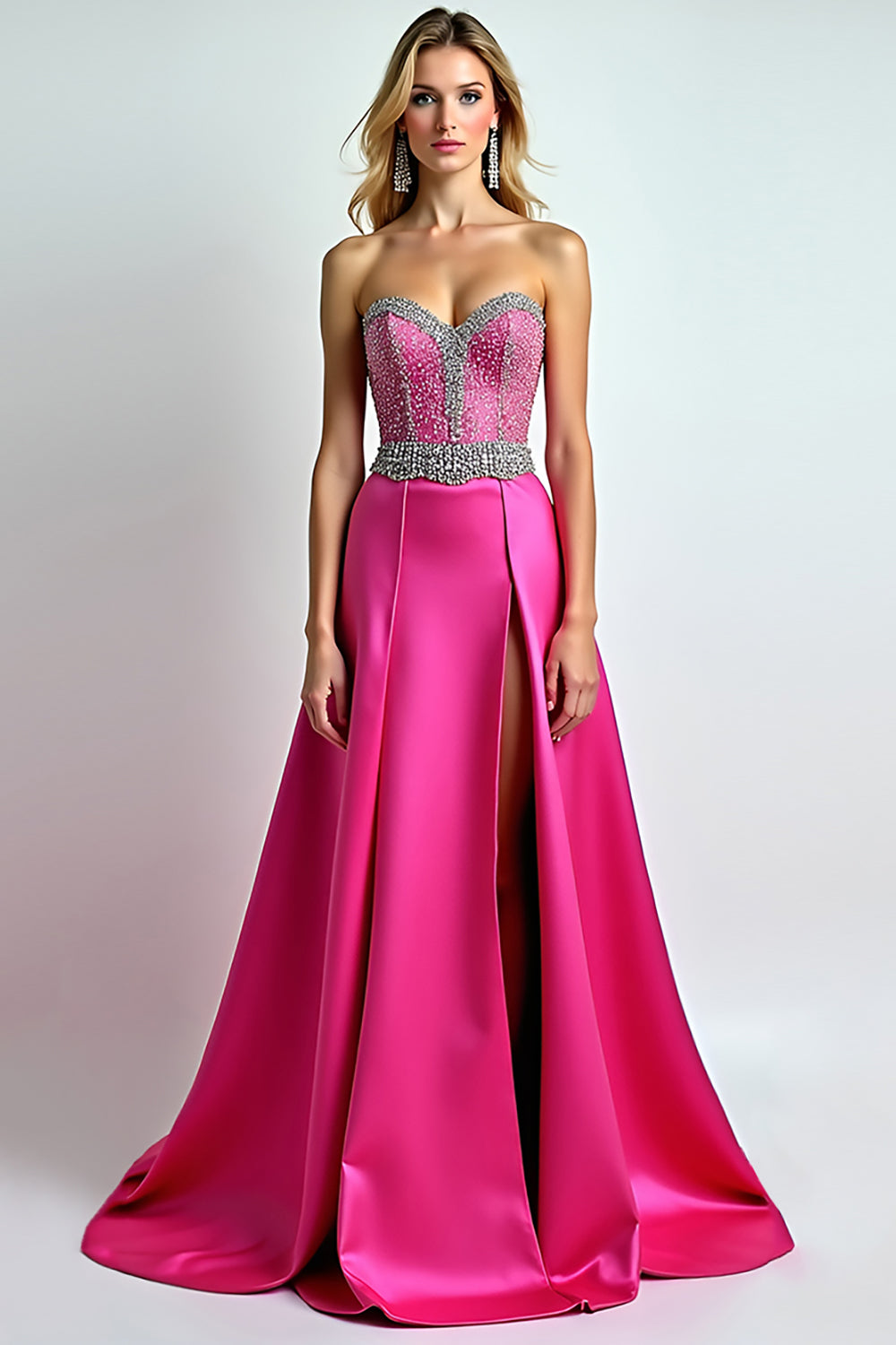 Sparkly Fuchsia A Line Sequin Sweetheart Long Formal Dress With Slit