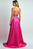 Sparkly Fuchsia A Line Sequin Sweetheart Long Formal Dress With Slit