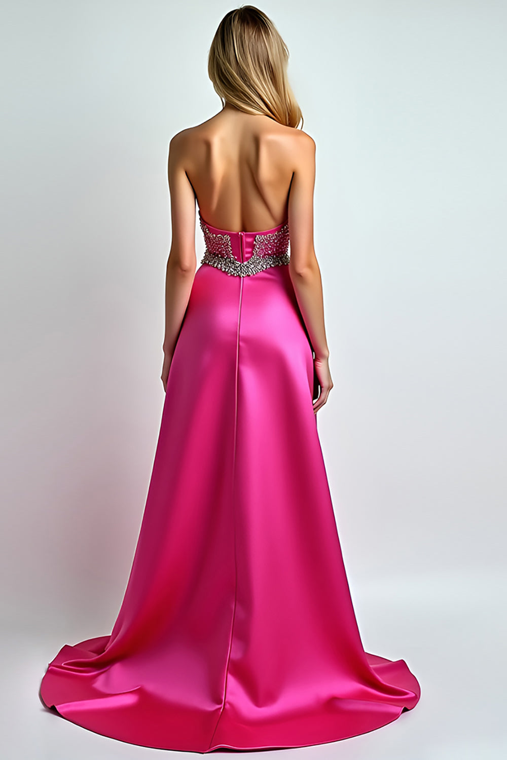 Sparkly Fuchsia A Line Sequin Sweetheart Long Formal Dress With Slit