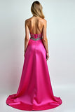 Sparkly Fuchsia A Line Sequin Sweetheart Long Formal Dress With Slit