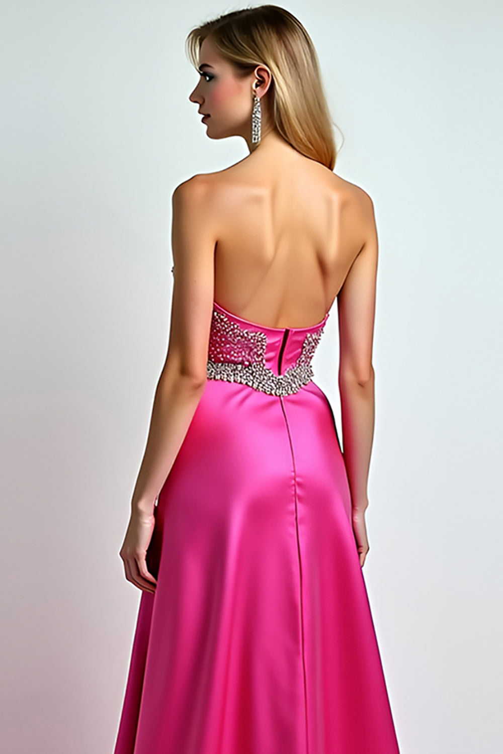 Sparkly Fuchsia A Line Sequin Sweetheart Long Formal Dress With Slit