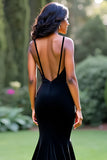 Elegant Black Mermaid Spaghetti Straps Long Formal Dress
