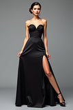 Black A Line Sweetheart Long Formal Dress with Slit
