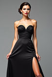 Black A Line Sweetheart Long Formal Dress with Slit