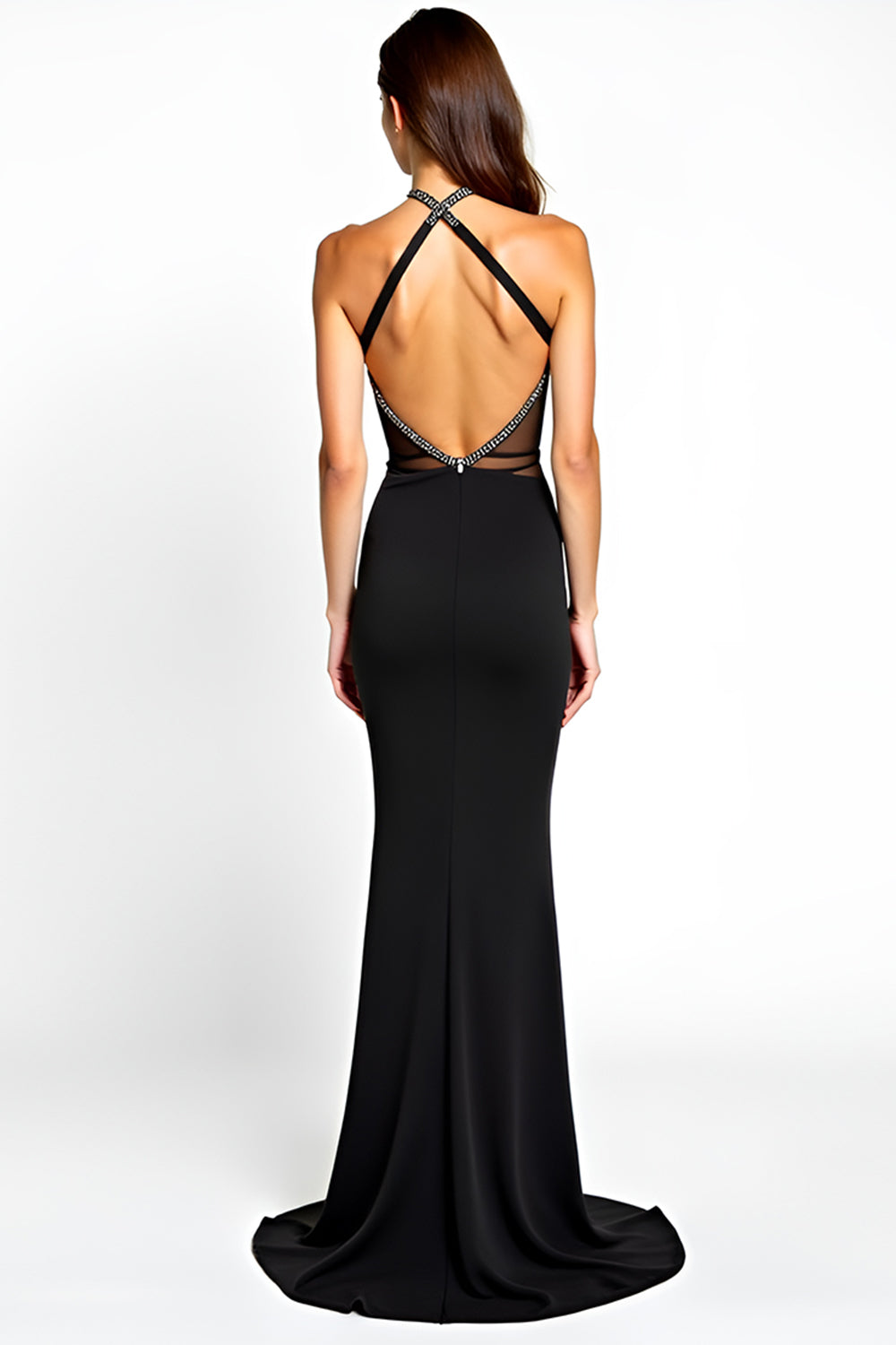 Black Mermaid Halter Neck Long Formal Dress with Slit