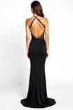 Black Mermaid Halter Neck Long Formal Dress with Slit