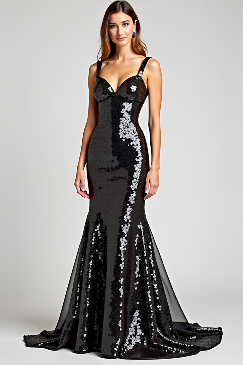 Sparkly Black Mermaid Long Sequins Formal Dress