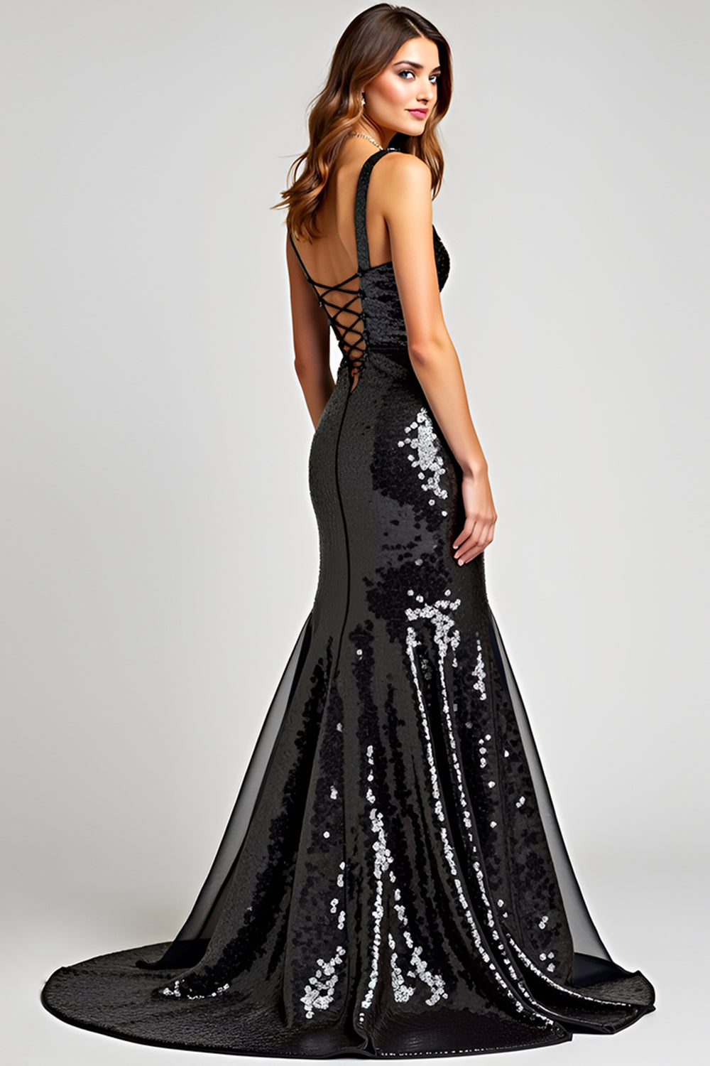 Sparkly Black Mermaid Long Sequins Formal Dress