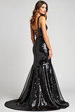 Sparkly Black Mermaid Long Sequins Formal Dress