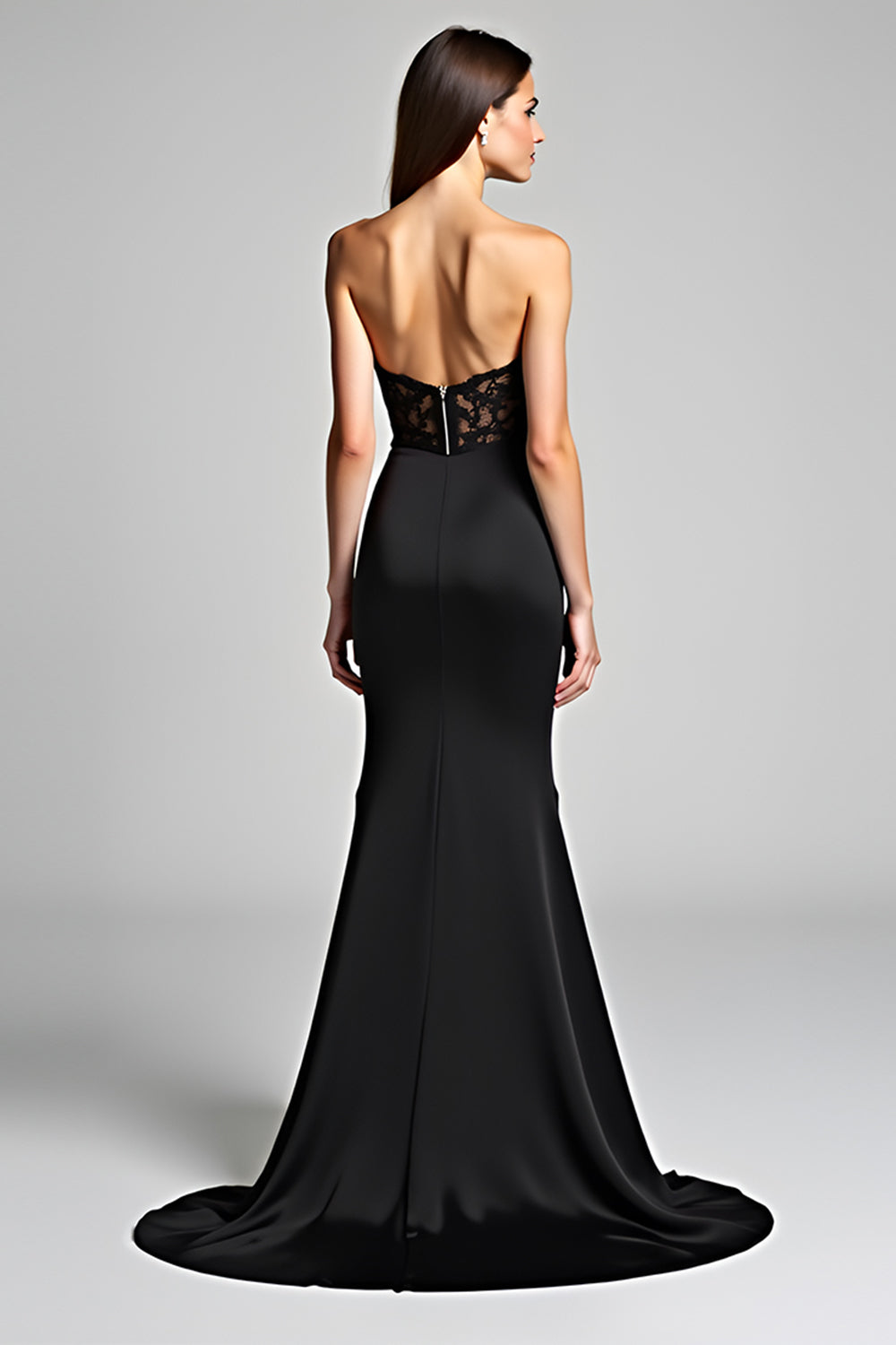 Mermaid Sweetheart Black Satin Long Formal Dress with Slit