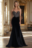 Sparkly Black Mermaid Sweetheart Beaded Satin Long Formal Dress
