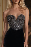 Sparkly Black Mermaid Sweetheart Beaded Satin Long Formal Dress