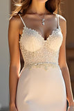 Mermaid Champagne Spaghetti Straps Satin Long Formal Dress