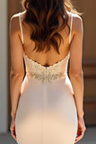 Mermaid Champagne Spaghetti Straps Satin Long Formal Dress