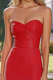 Red Mermaid Strapless Sequin Long Formal Dress with Slit