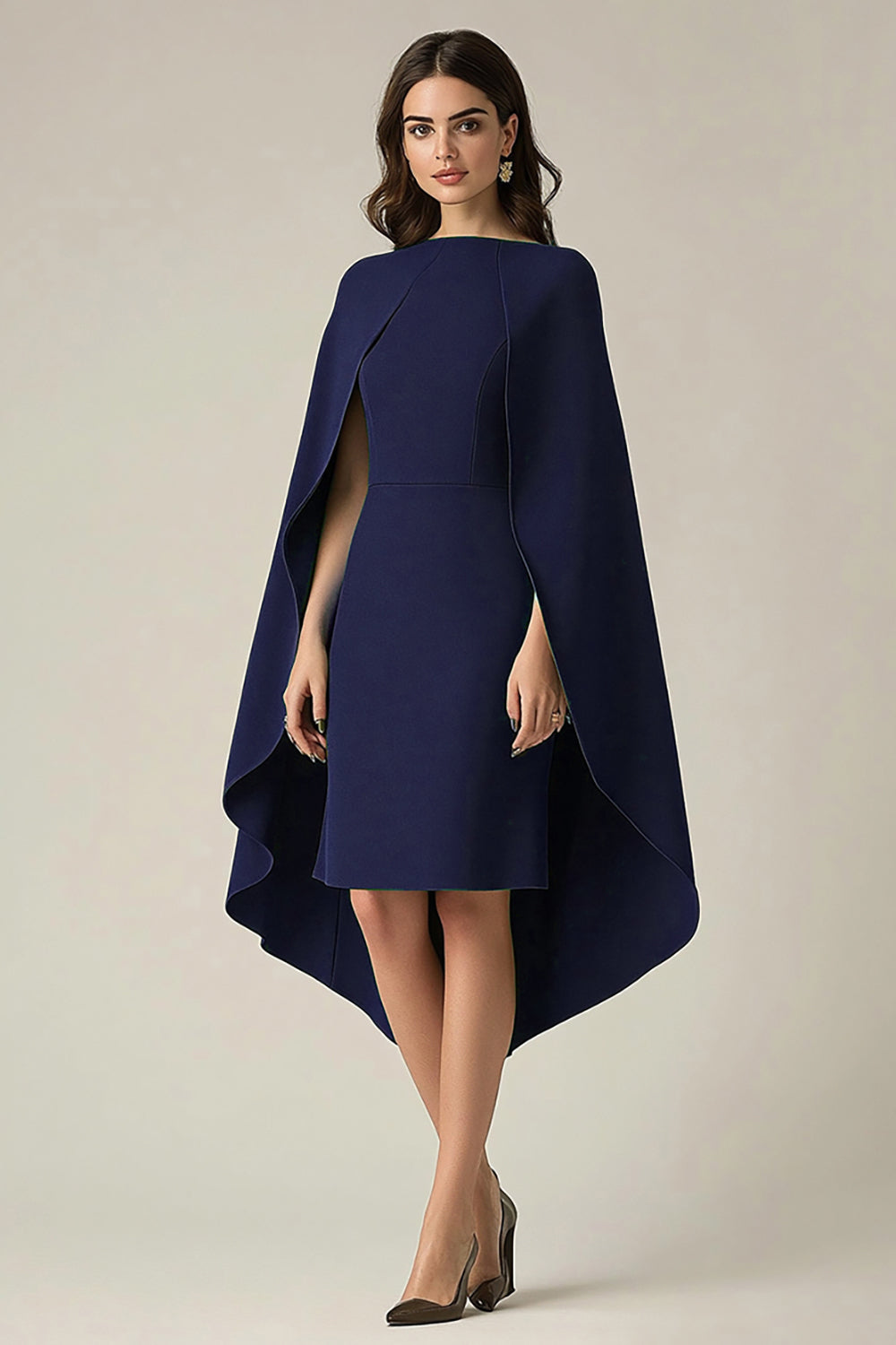Navy Cape Midi Formal Dress