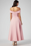 Off The Shoulder Pink A Line Satin Formal Dress
