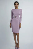 Lilac Bodycon Midi Work Dress with Long Sleeves