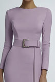 Lilac Bodycon Midi Work Dress with Long Sleeves
