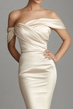 Champagne Satin Long Off The Shoulder Mermaid Formal Dress