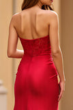 Red Satin Sheath Sweetheart Long Formal Dress with Slit