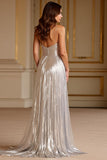 Glitter Silver Spaghetti Straps A Line Long Formal Dress