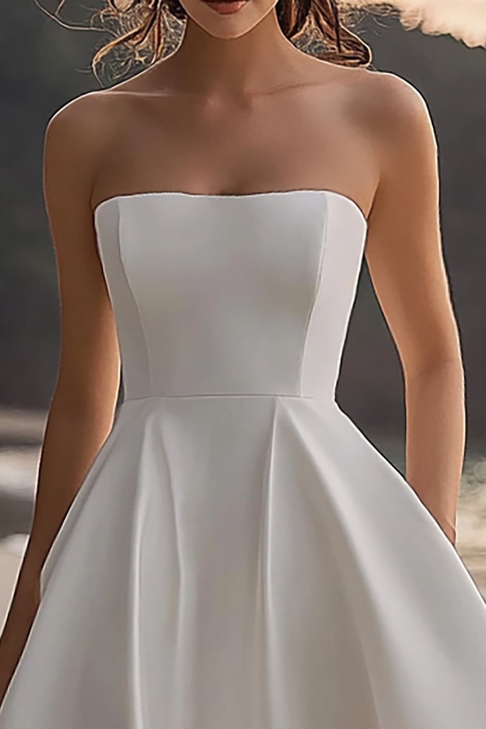 White Satin A Line Strapless Long Formal Dress