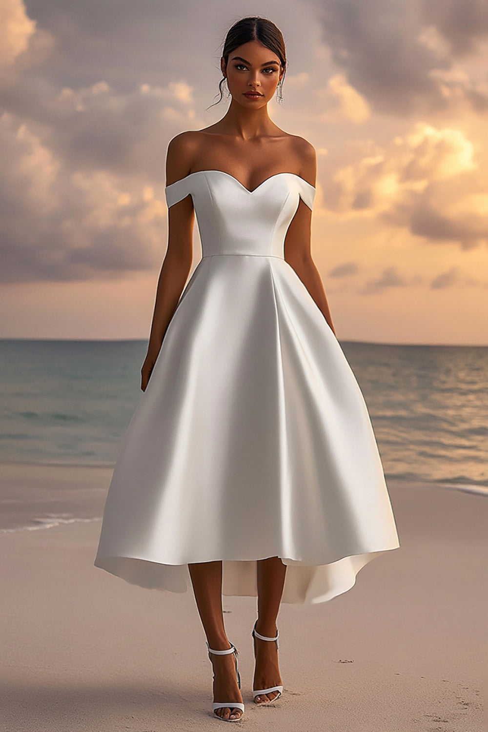 Satin Off The Shoulder Long White Formal Dress