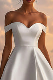 Satin Off The Shoulder Long White Formal Dress