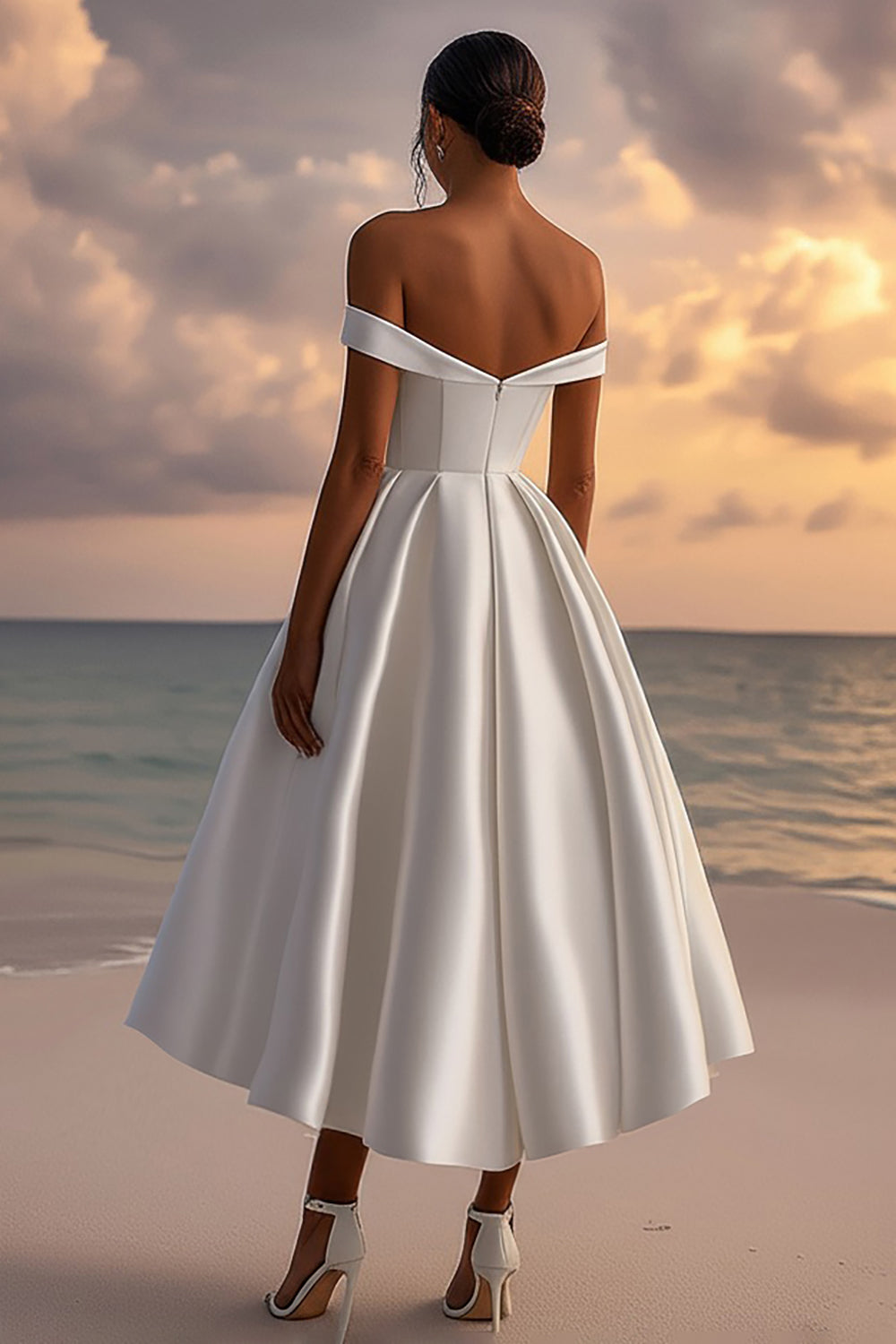 Satin Off The Shoulder Long White Formal Dress
