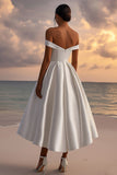 Satin Off The Shoulder Long White Formal Dress