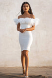 White Off The Shoulder Bodycon Ruffled Short Graduation Dress