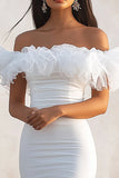 White Off The Shoulder Bodycon Ruffled Short Graduation Dress