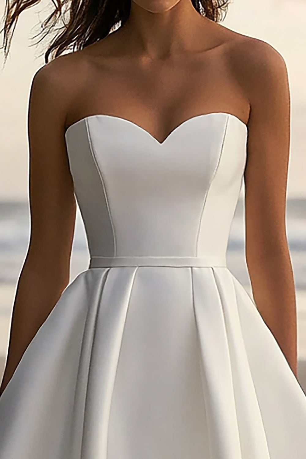 Sweetheart A Line Satin White Midi Graduation Dress