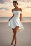 White Off The Shoulder Satin Short A Line Graduation Dress