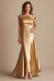 Gold One Shoulder Satin Long Sheath Mother Of Bride Dress
