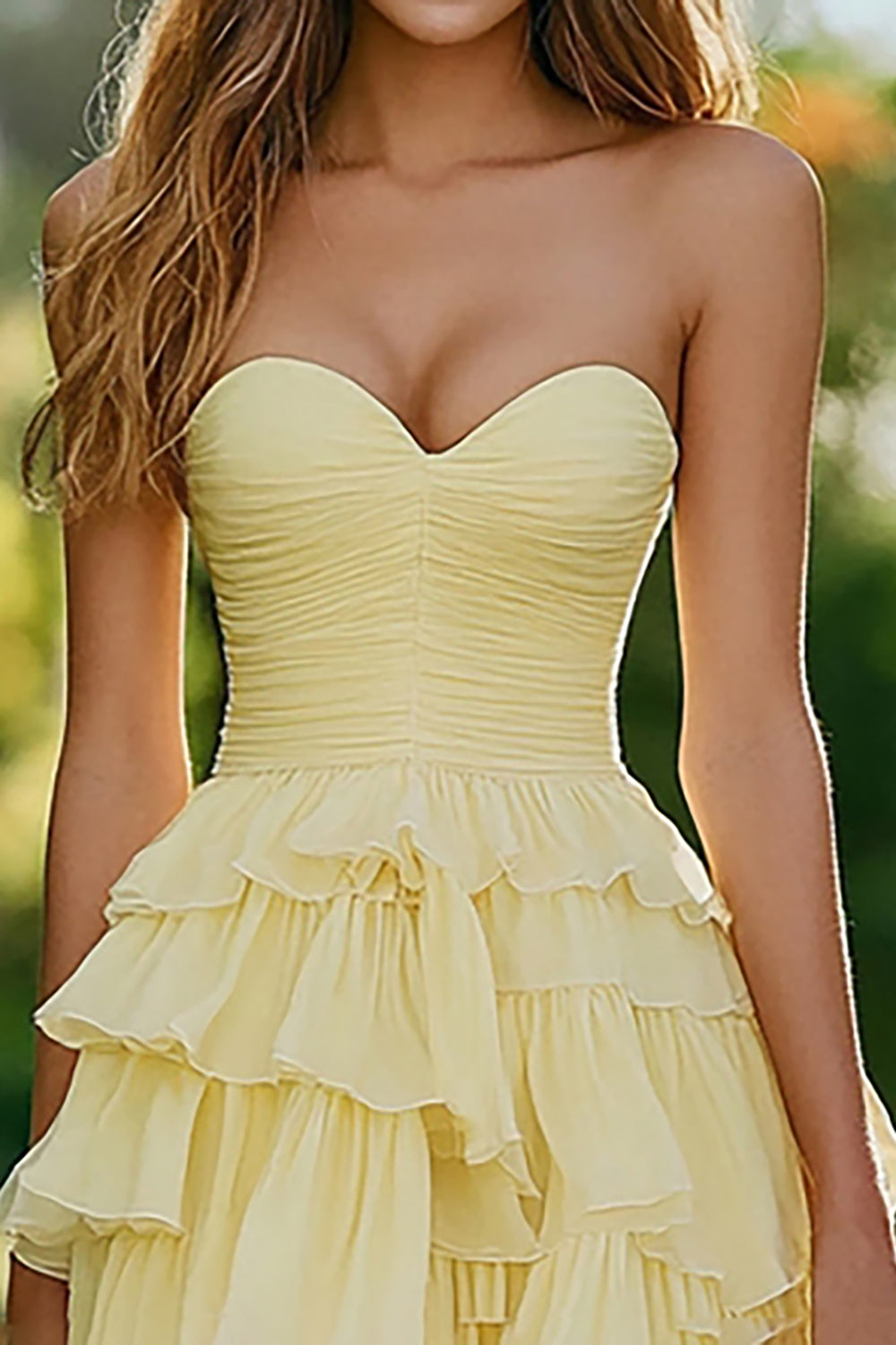 Daffodil Chiffon A Line Ruffled Tiered High-Low Formal Dress
