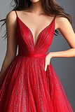 Sparkly Red A Line Spaghetti Straps Long Formal Dress With Sequins