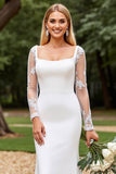 Ivory Satin Square Neck Mermaid Sweep Train Mermaid Wedding Dress