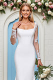 Ivory Satin Square Neck Mermaid Sweep Train Mermaid Wedding Dress