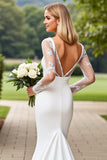 Ivory Satin Square Neck Mermaid Sweep Train Mermaid Wedding Dress