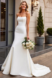 Ivory Satin Strapless Sweep Train Mermaid Wedding Dress